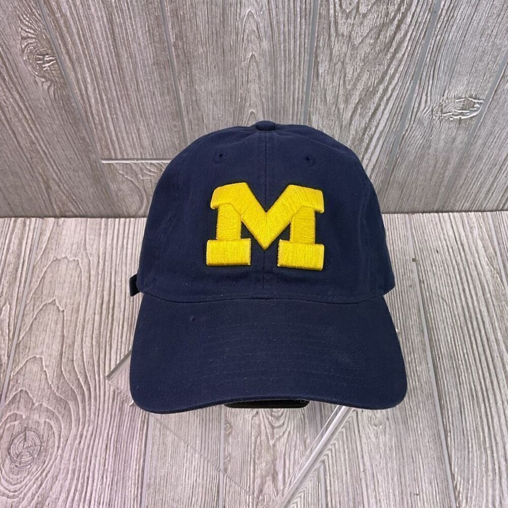 Vintage Y2K Adidas Michigan Wolverines Blue Gold Official Baseball Cap Hat Men's